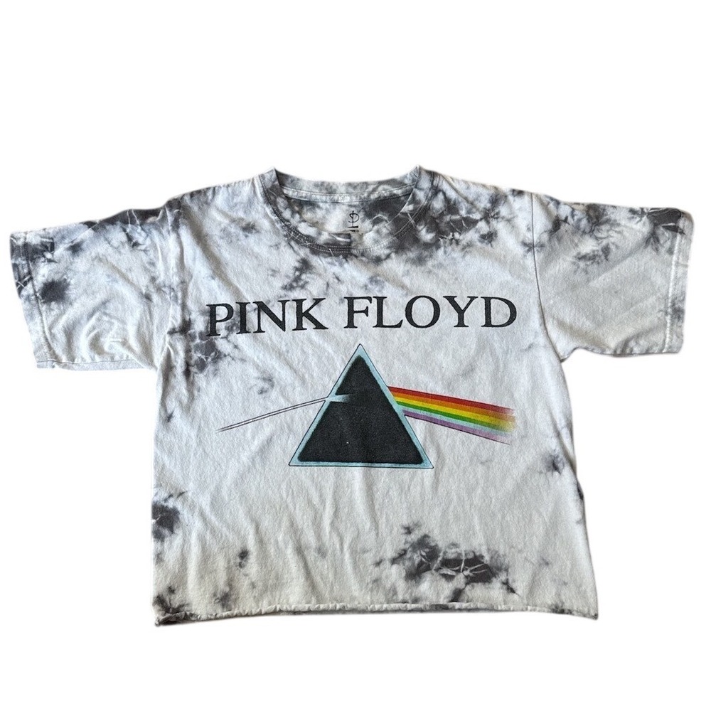 Pink Floyd Dark Side of the Moon Tie Dye Cropped Graphic T-Shirt Womens Small